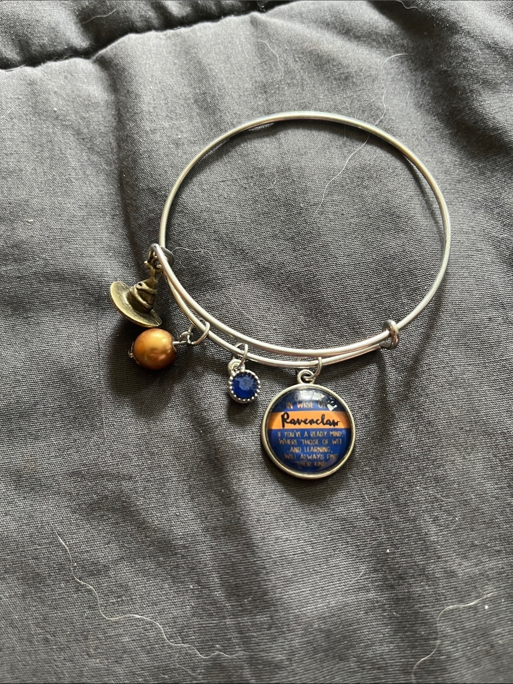 Ravenclaw Charm Bangle Bracelet - Silver with Blue and Gold Charms